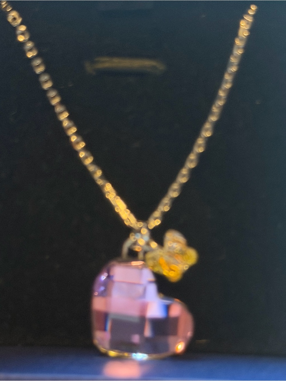 Swarovski NWT pink heart pendant necklace with butterfly charm w gift box